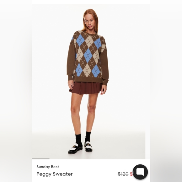 Aritzia Peggy Sweater - brown cognac blue argyle merino wool - Picture 5 of 7